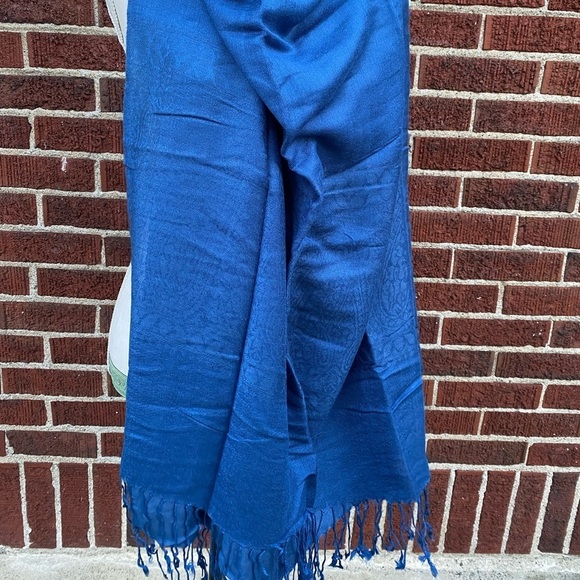 Blue Scarf Paisley Blue Scarf Wrap Shawl  Fringe Ladies Neck Stole 70”x 27” - Picture 7 of 12